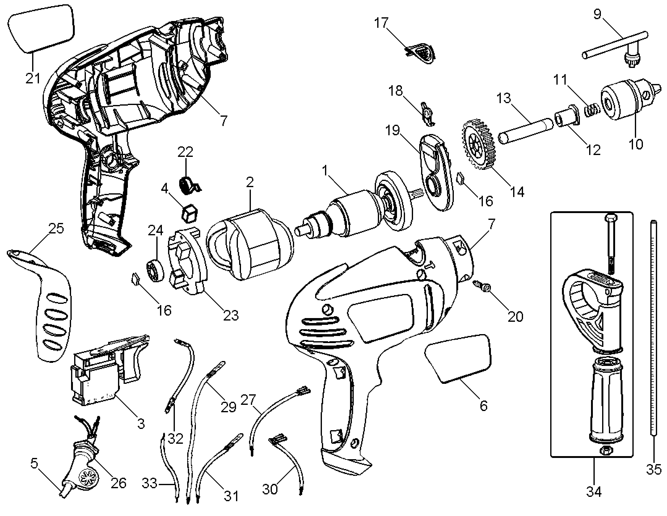 Page A Diagram and Parts List for BH200-AR 2 Black and Decker Hammer Drill